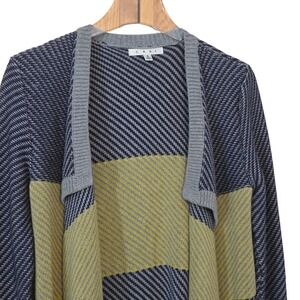 Cabi 497 Cardigan‎ Open Front Knit Color Block Blue Yellow Red Grey Sweater S